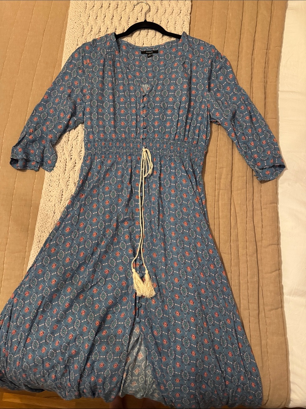 Annabelle Blue Printed Maxi Dress with Tassel Tie